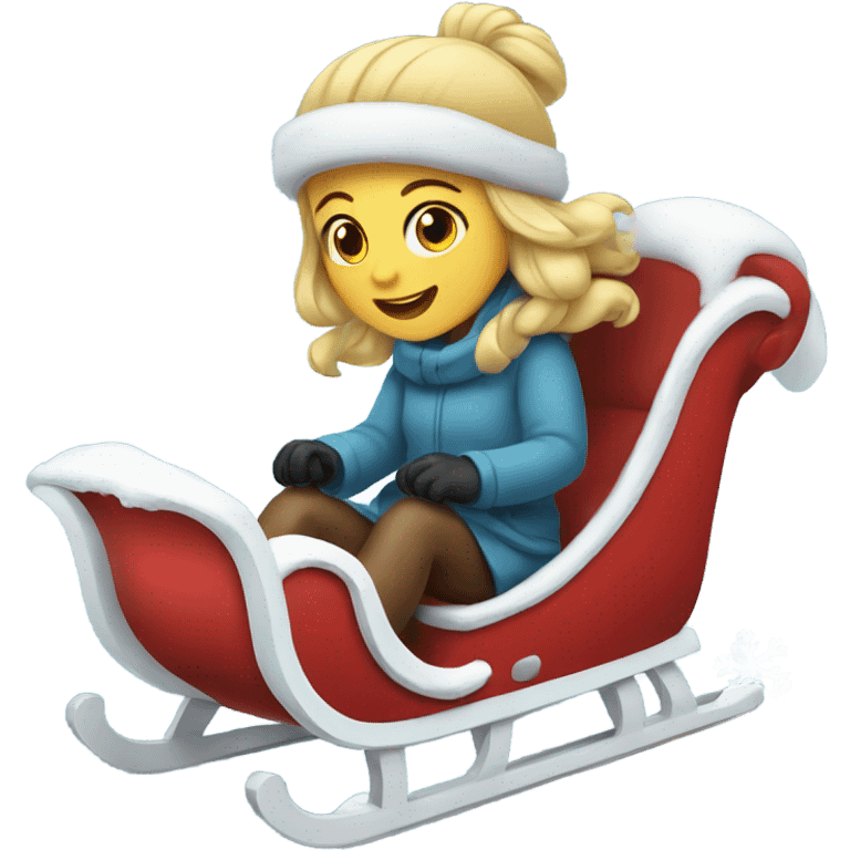 Girl on a sleigh having fun in the snow emoji