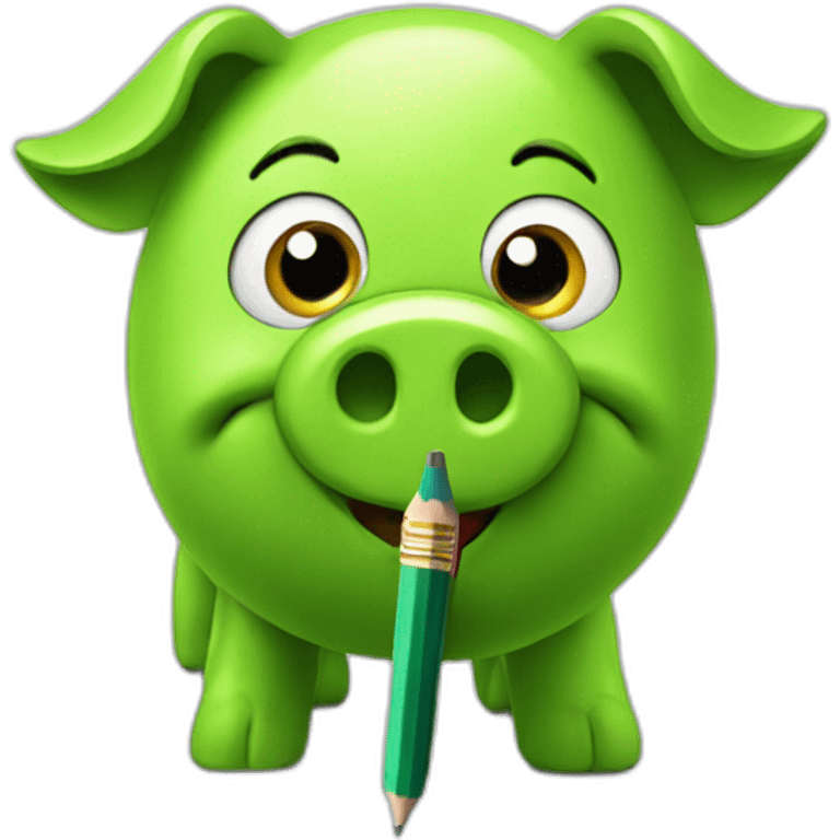 green piggy holding a pencil emoji