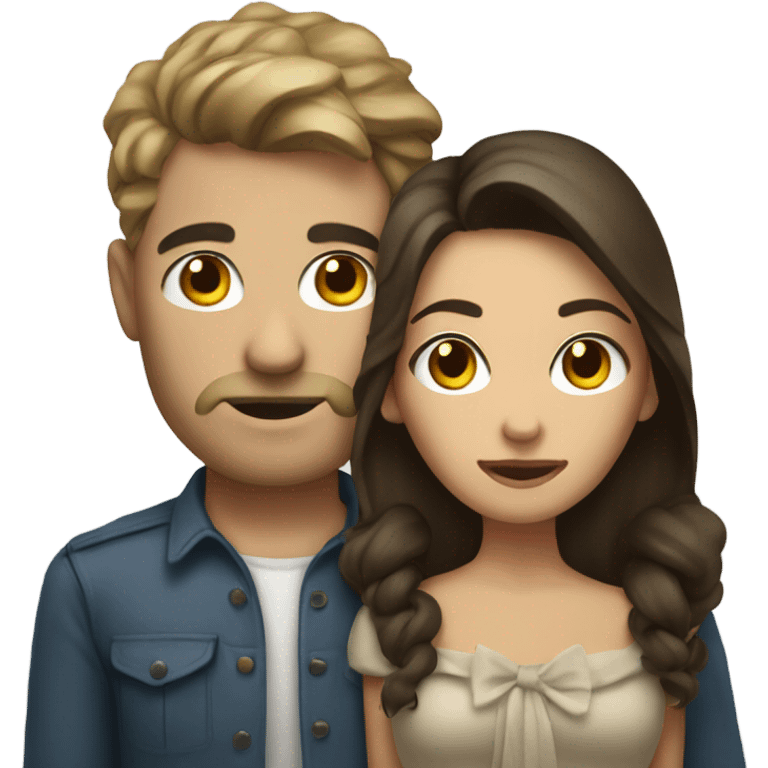 Brunette woman with bow in her hair holding handed with dirty blonde man emoji