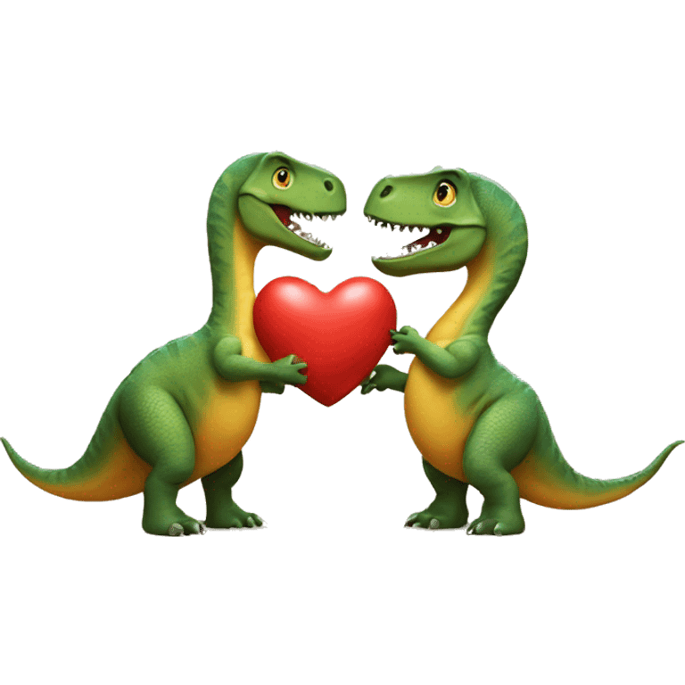 Two dinosaurs holding a heart emoji