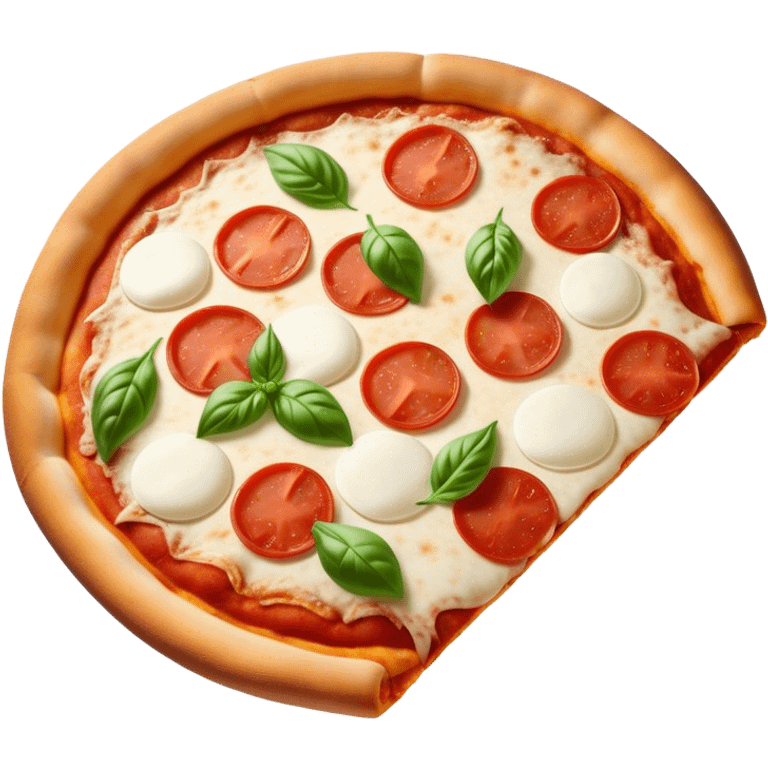 Pizza Napoletana Cinematic Realistic Pizza Napoletana Dish Emoji, depicted as a delicious slice of Neapolitan pizza with a thin, crispy crust, fresh tomato sauce, mozzarella, and basil, rendered with mouth-watering textures and vibrant, warm lighting. emoji