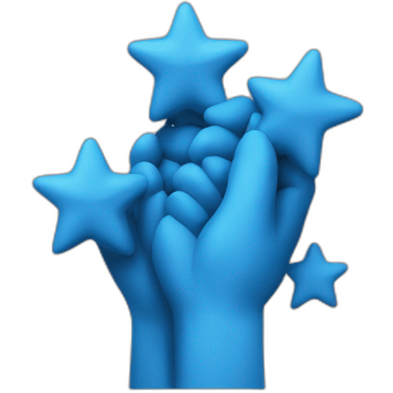 monument of two blue hands holding three stars emoji