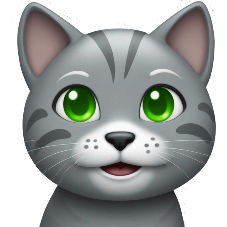 Dancing grey cat with green eyes emoji