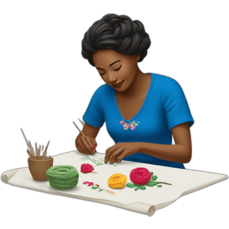 Woman embroidering emoji