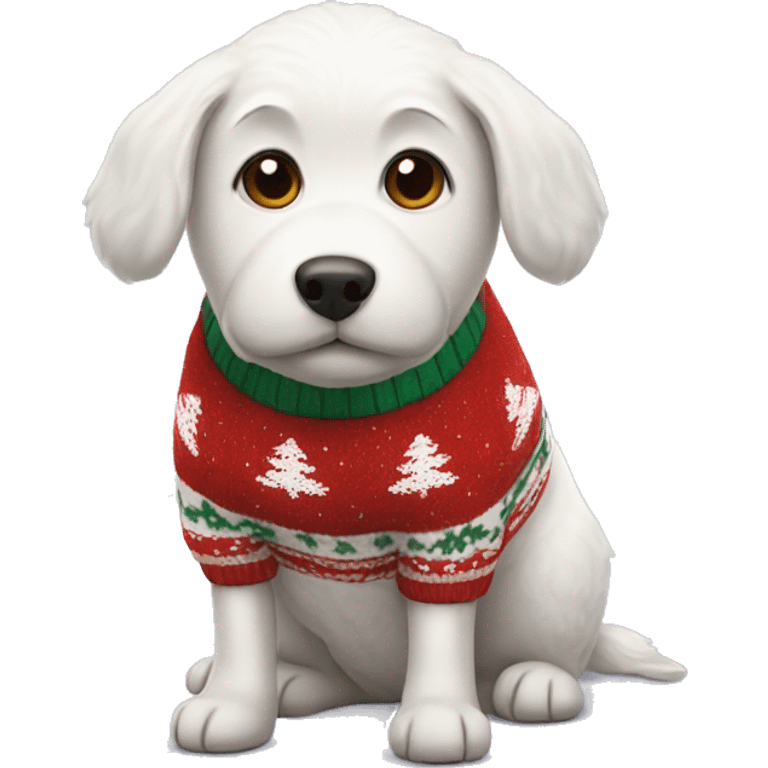 white dog with christmas sweater emoji