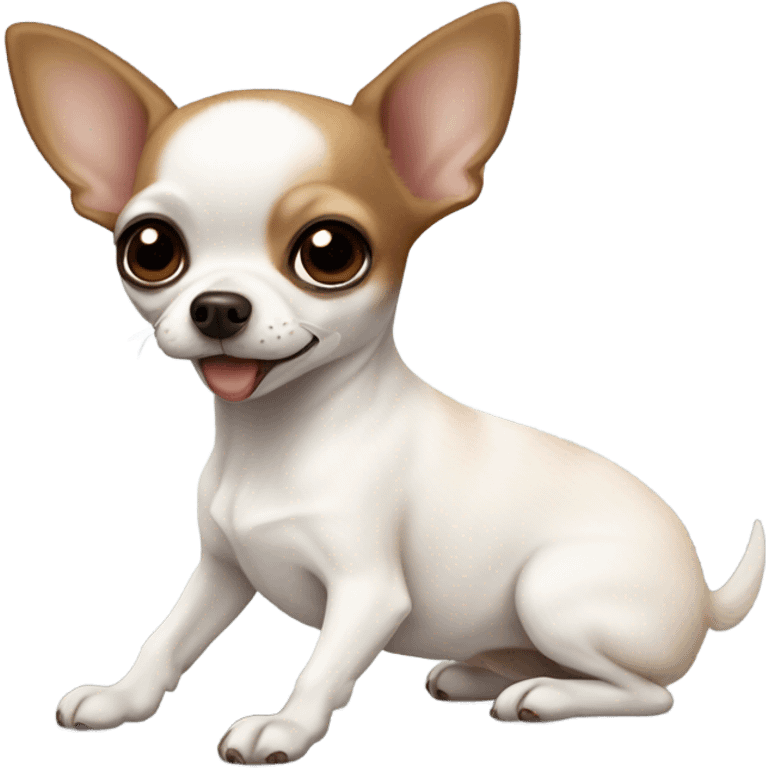 Small White chihuahua within an brown black eyes playing with her smaller sister, a brown and white onein her emoji