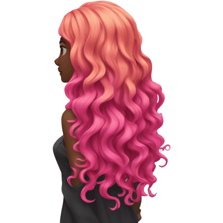 cyberpunk Pink wavy hair rear view emoji