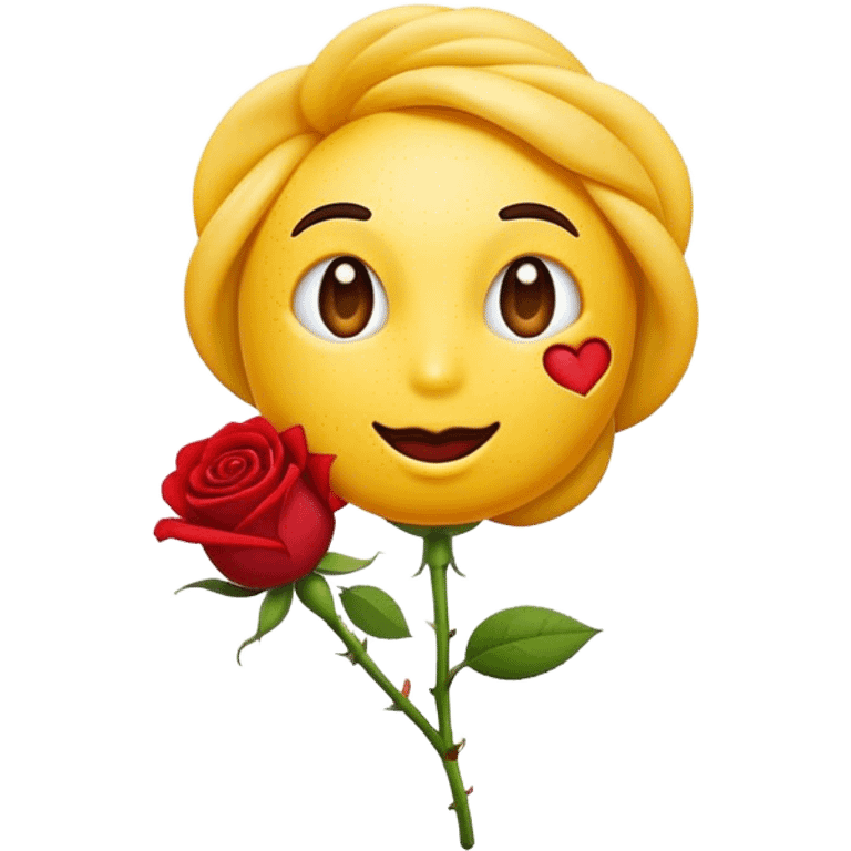 A normal emoji yellow that eated a rose emoji