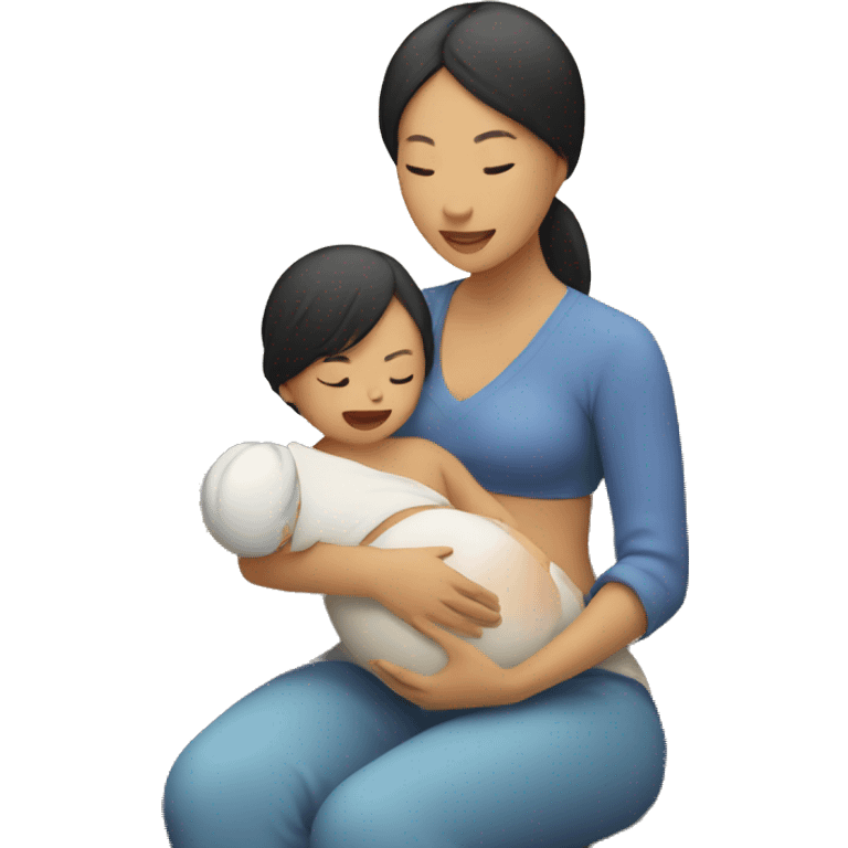 An Asian woman is breastfeeding a small child emoji