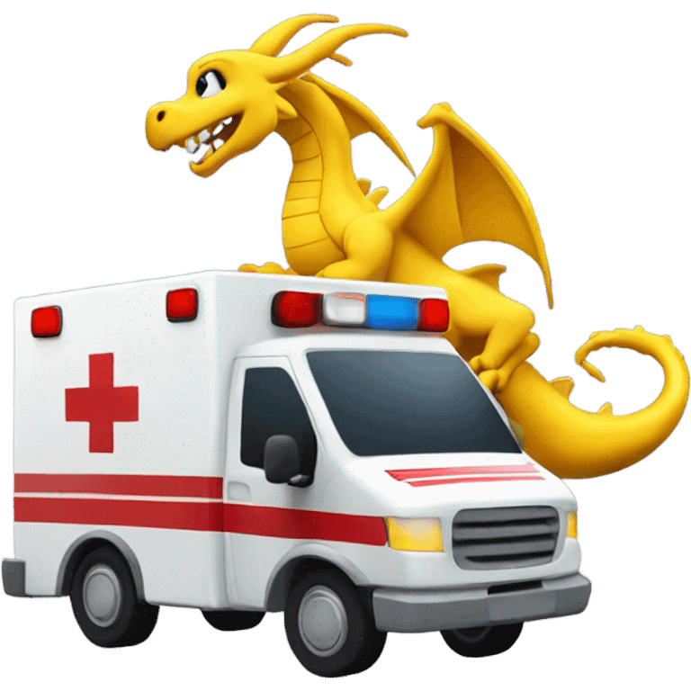 Yellow dragon driving an ambulance inside ambulance as an Emt emoji