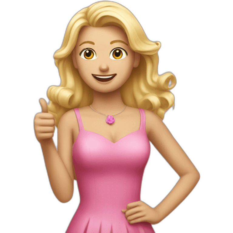 blonde hair lady with pink dress thumbs up emoji