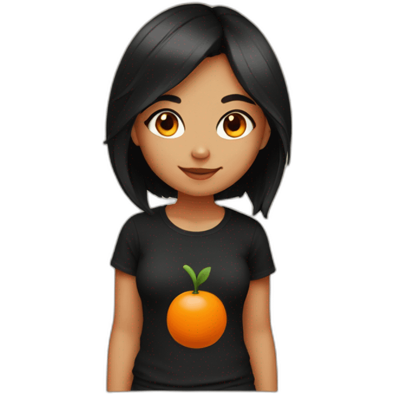 Sweetfox girl with black hair and orange body and black t-shirt emoji