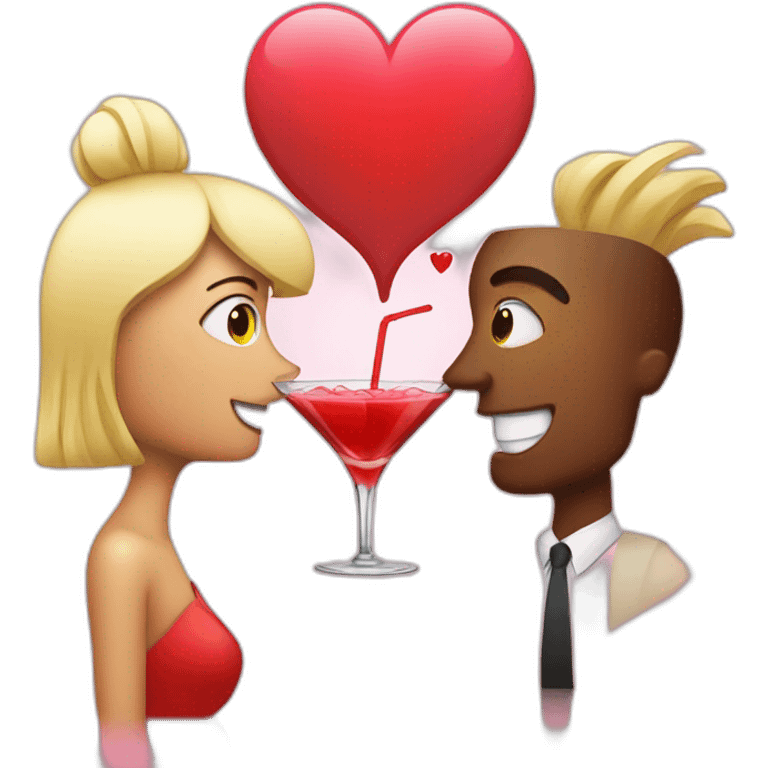 man and woman drinking cocktail behind a big heart emoji