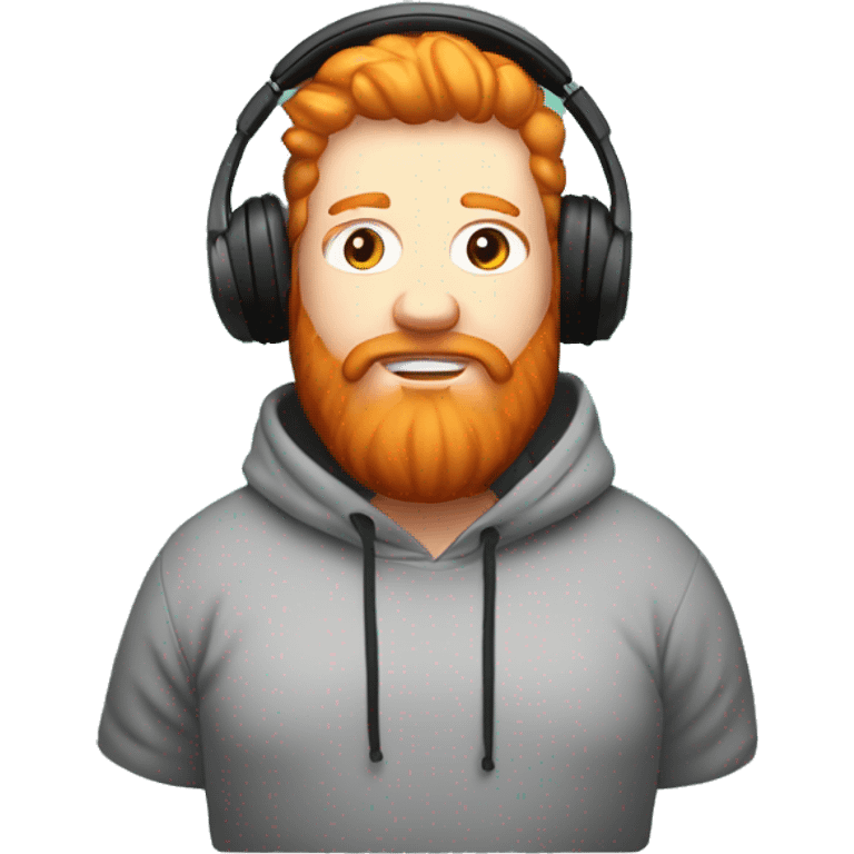 Fat ginger with full beard American twitch streamer with hoodie over his head and headphones emoji