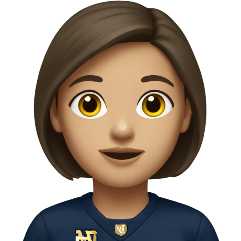 Brunette haired girl wearing Notre Dame sweatshirt  emoji