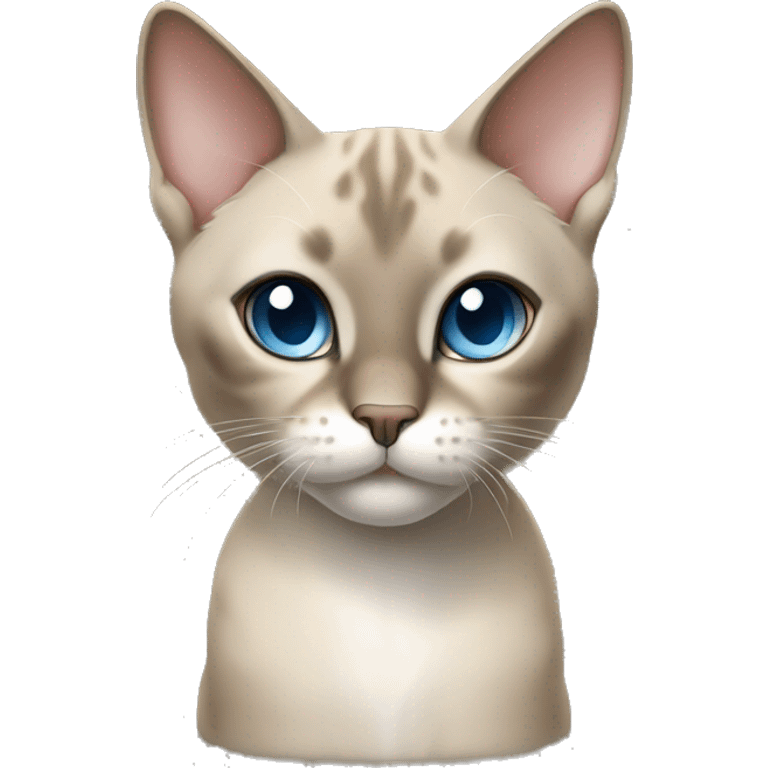 Thai breed cat with a light cream-brown body, dark gray face, ears, and paws. Short fur, sharp ears, and striking light blue eyes with an intense gaze. emoji