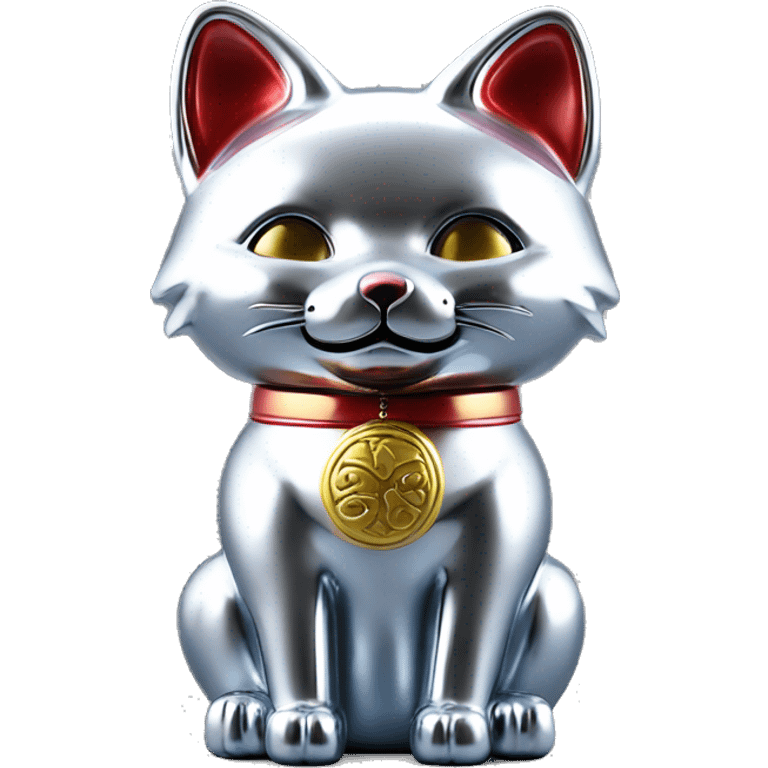 fully chrome fox statue in the form of maneki neko emoji