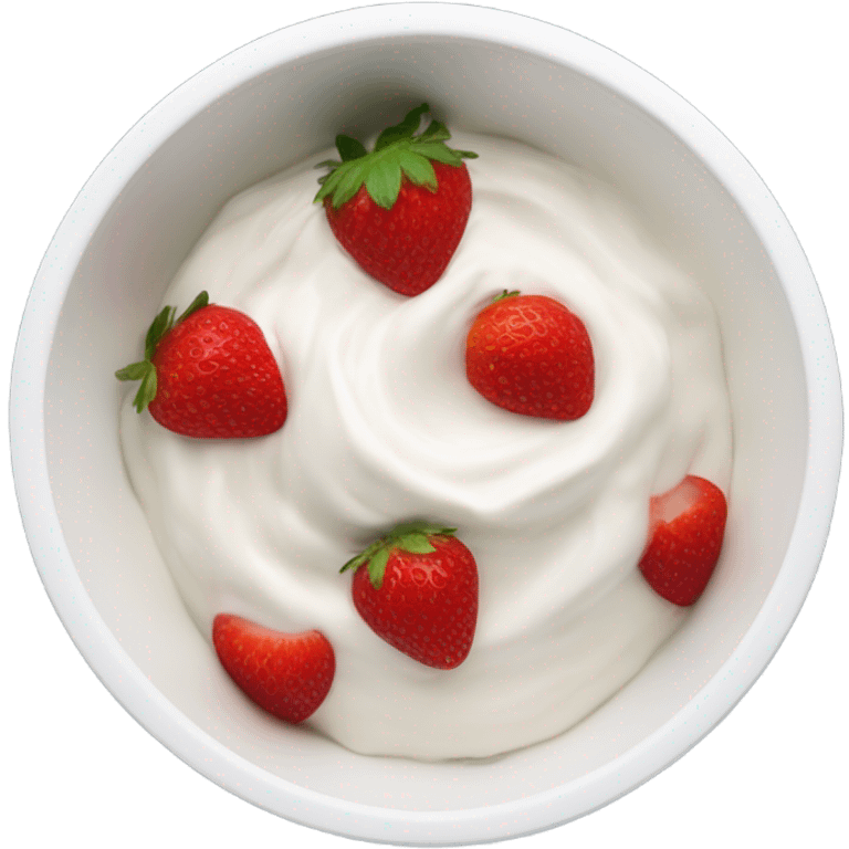 Top view of a yogurt bowl with strawberries  emoji