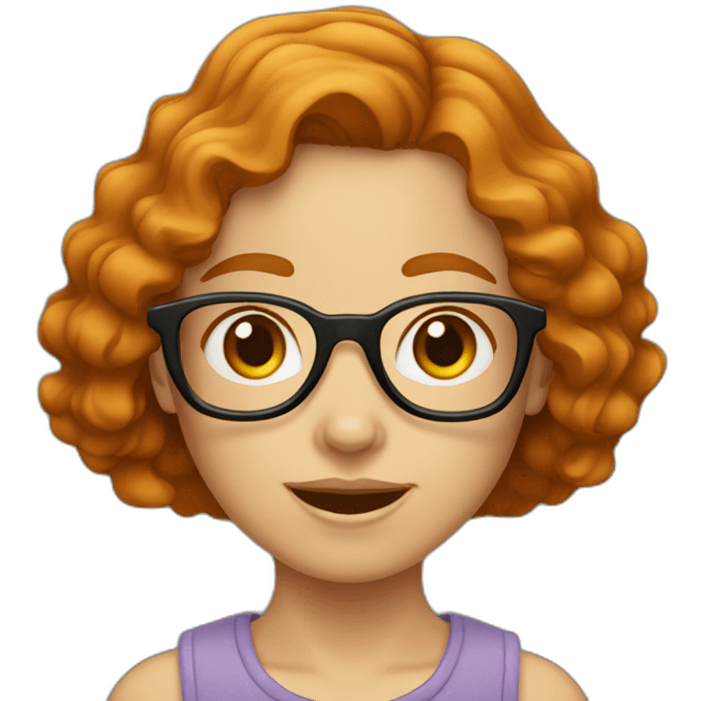 caucasian girl with short wavy ginger hair and square glasses emoji