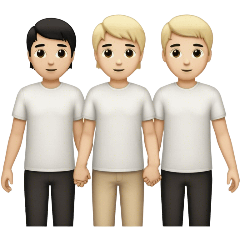 Three men holding hands, all white, one with blonde hair, one with black hair, and one with brown hair emoji