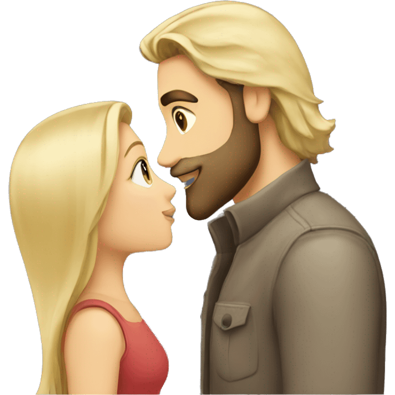 Brunette guy with beard kissing blond girl with long hair emoji