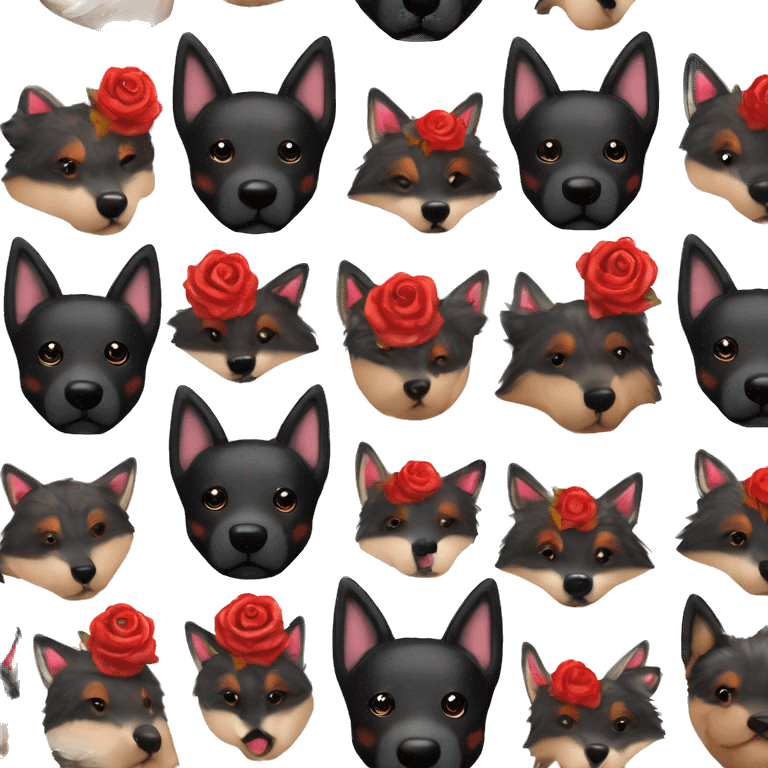 Bokeh Midnight starry night stars dark Brindled striped brindle black German shepherd fox carrying glowing red lantern, fairy lights, rose flower crown, bokeh lights, out of focus blur emoji