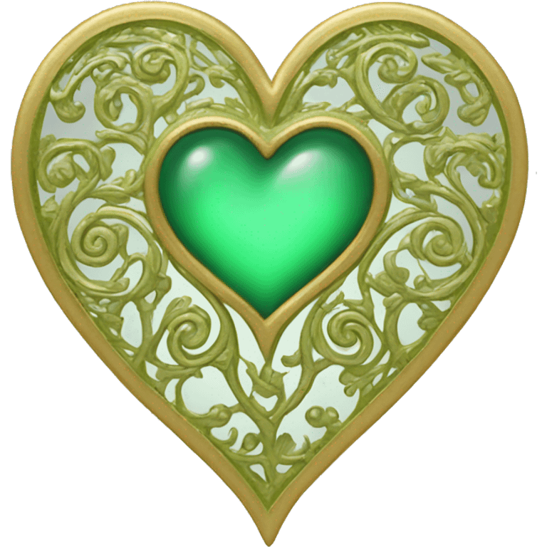 fancy gold filigree green heart emoji