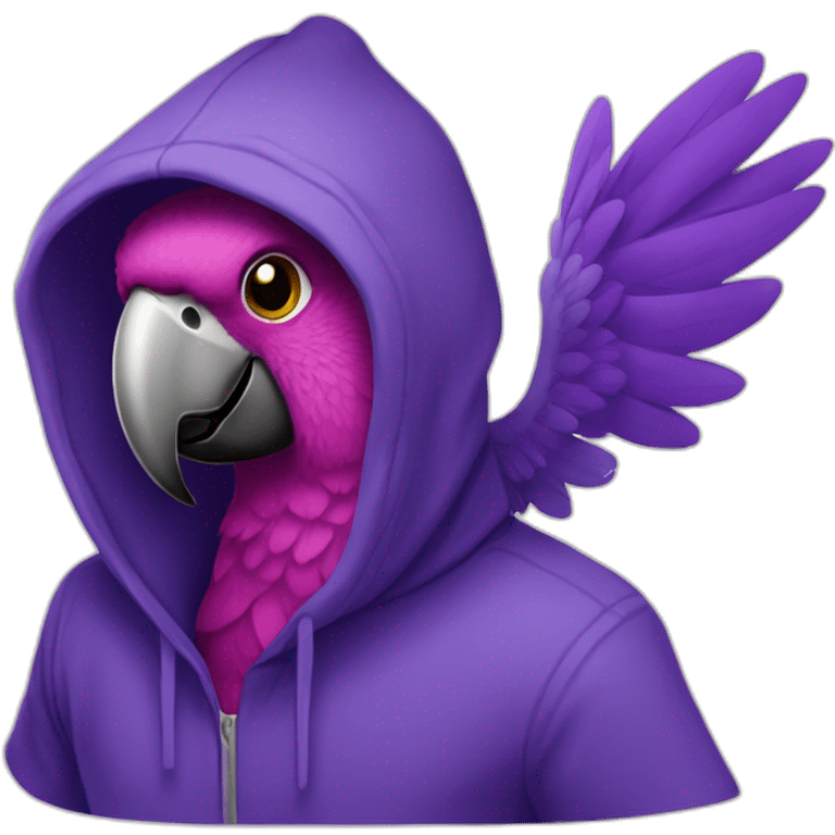 purple hoodie parrot wink emoji