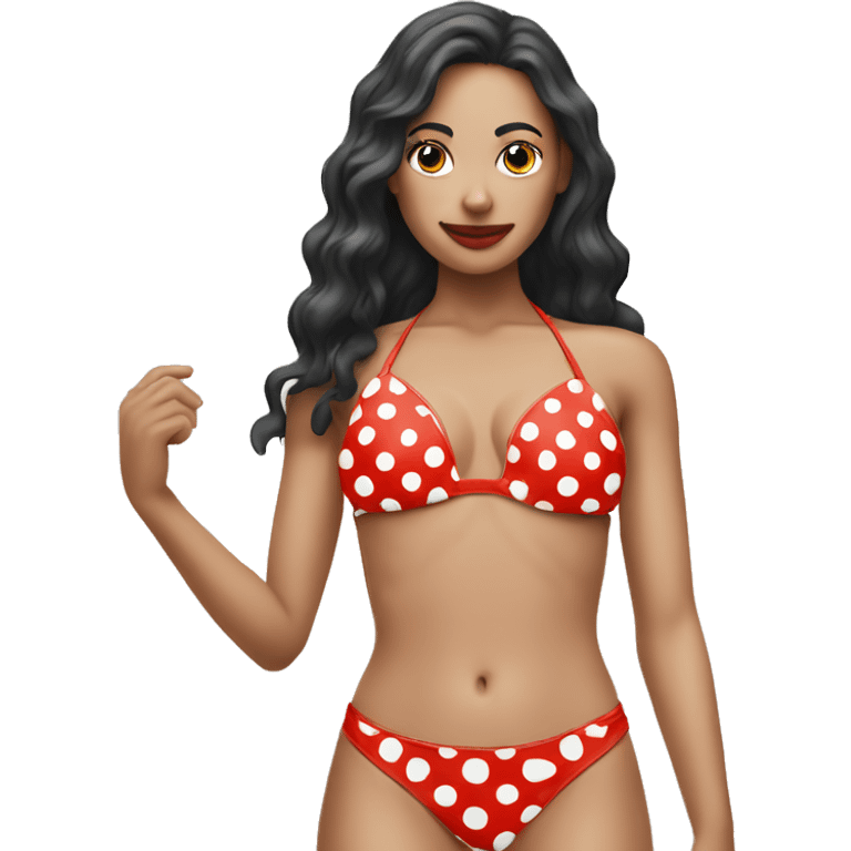 Red with white polka dot bikini top emoji