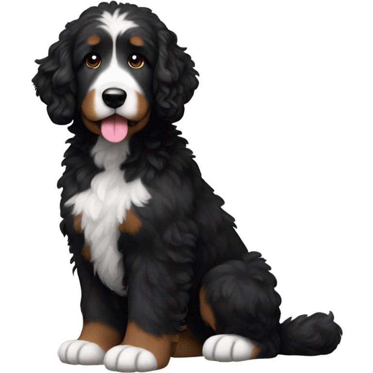 A black bernadoodle dog, black fur on everything except white belly and paws emoji