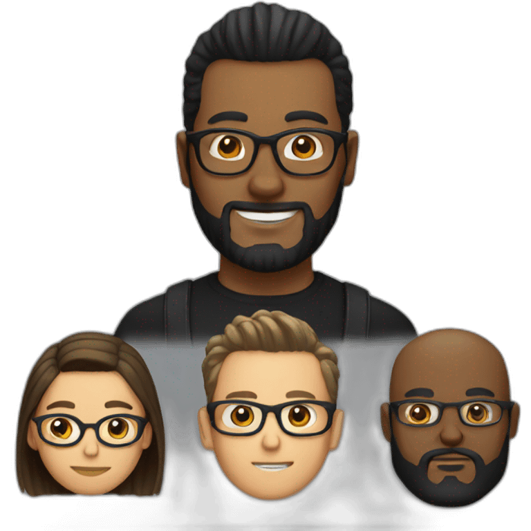 Man with clear glasses and a man bun and beard and black shirt emoji