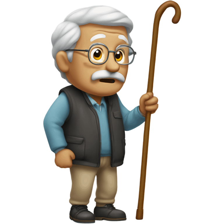 Hunched over grandpa with cane emoji