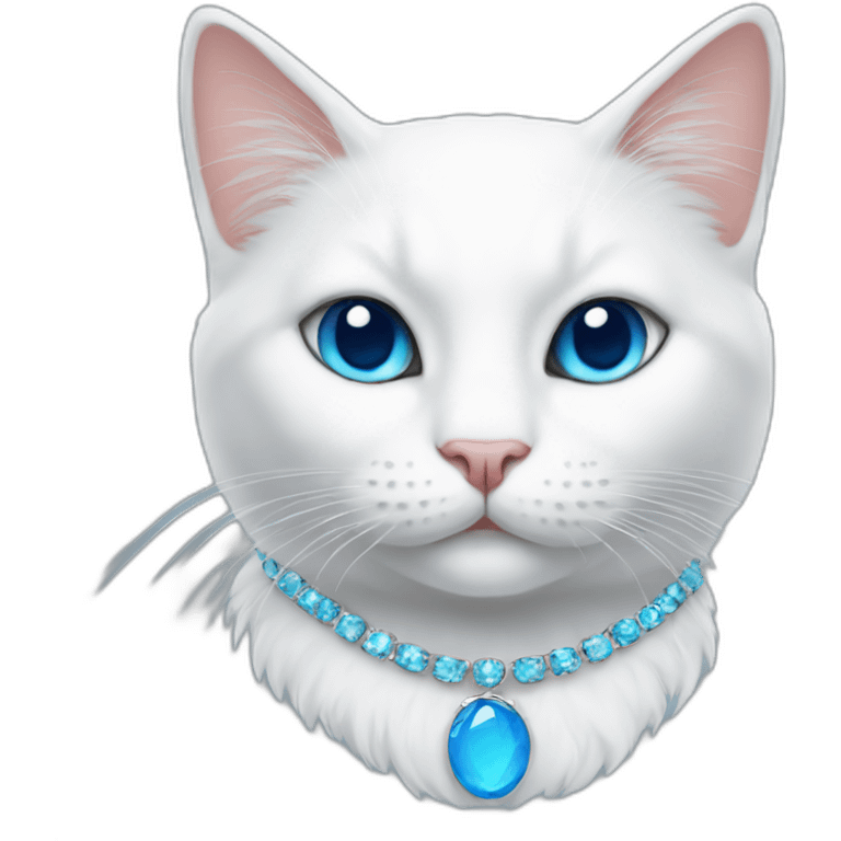 White cat with blue necklace emoji