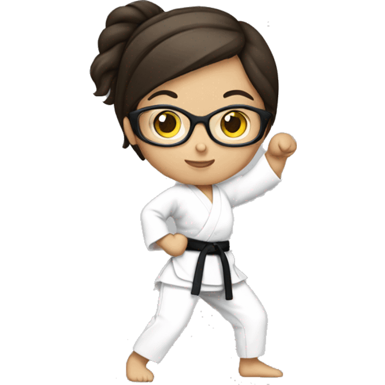 A brunette girl with reading glasses practicing karate emoji