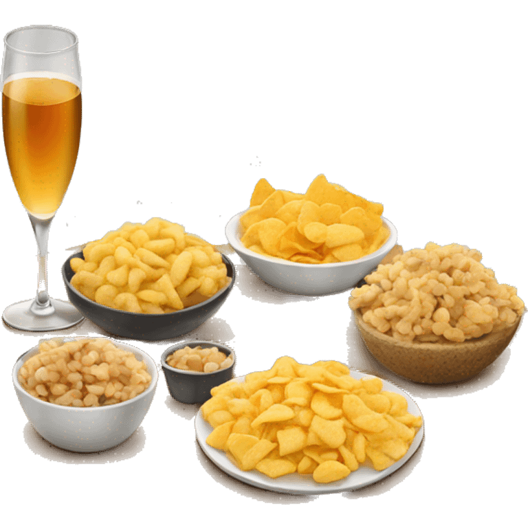 a table with salty snacks and champagne glasses emoji