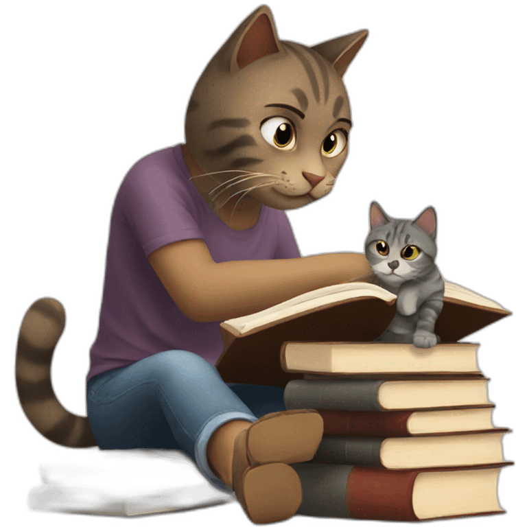 Reading books with a cat emoji