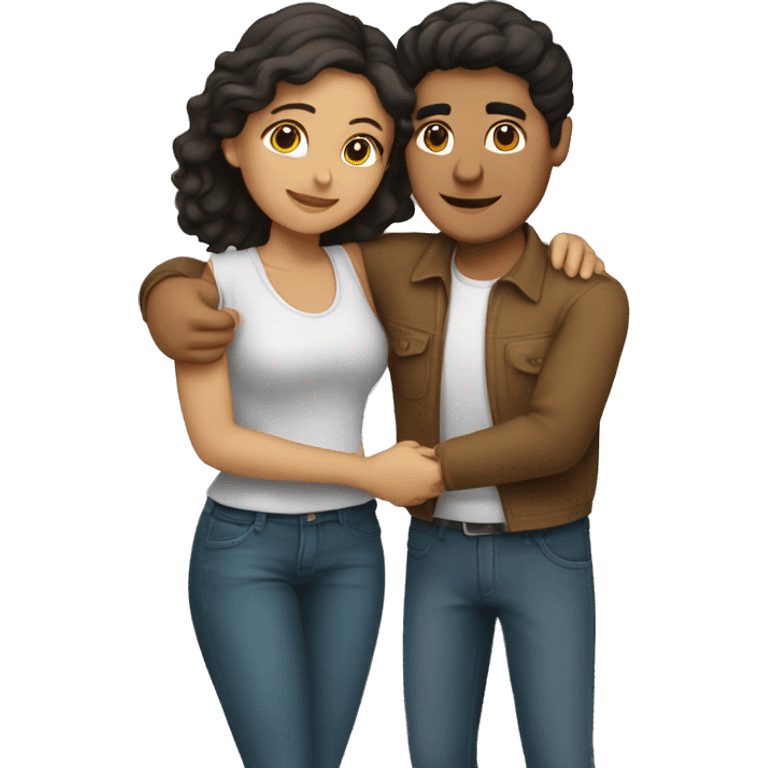 Couple hugging each other, Hispanic male and female emoji