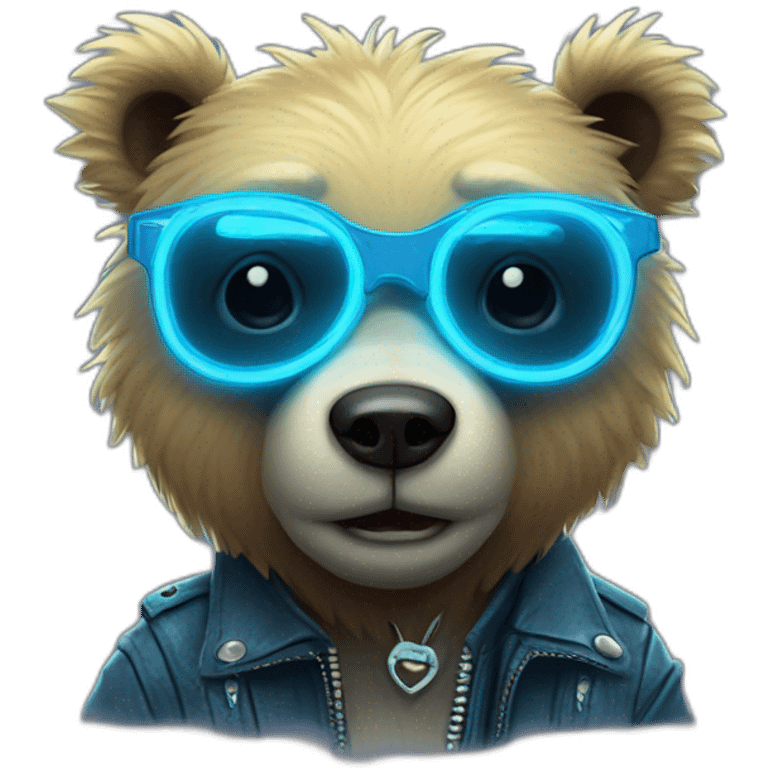 little blue neon punk bear peekin out emoji