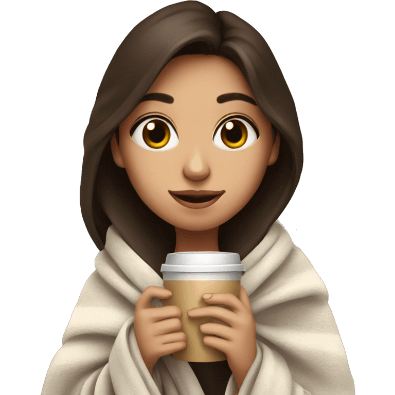  Cute Brunette girl wrapped in blanket drinking coffee emoji