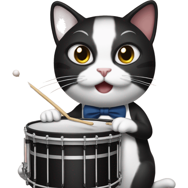 Tuxedo cat playing drums  emoji