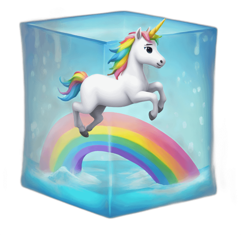 rainbow-unicorn-in-water-frozen-cube emoji