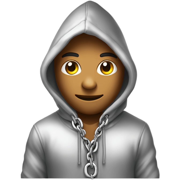 Silver chain hanging out of hoodie emoji