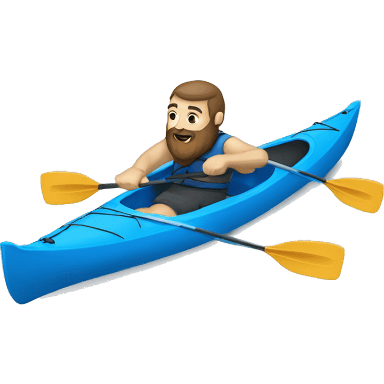 Man with beard paddling blue kayak emoji