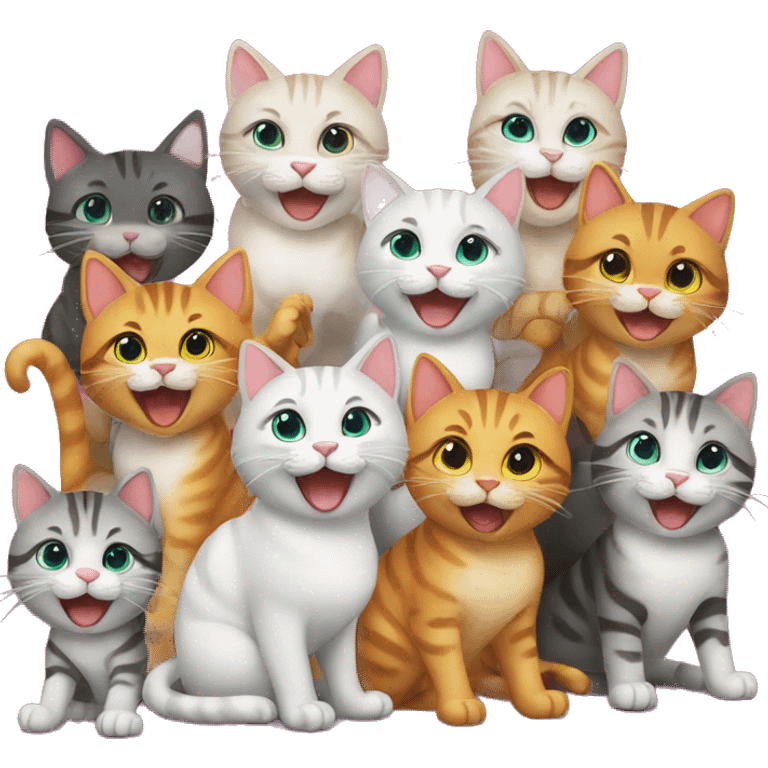 nine happy cats at a party emoji