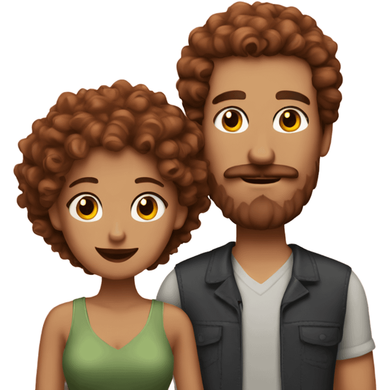 brunette curly haired man with mustache and beard with african red haired girlfriend  emoji