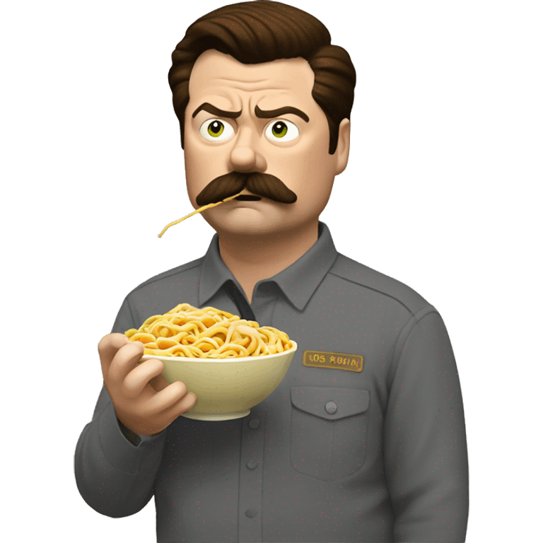 Ron Swanson eating noodes emoji