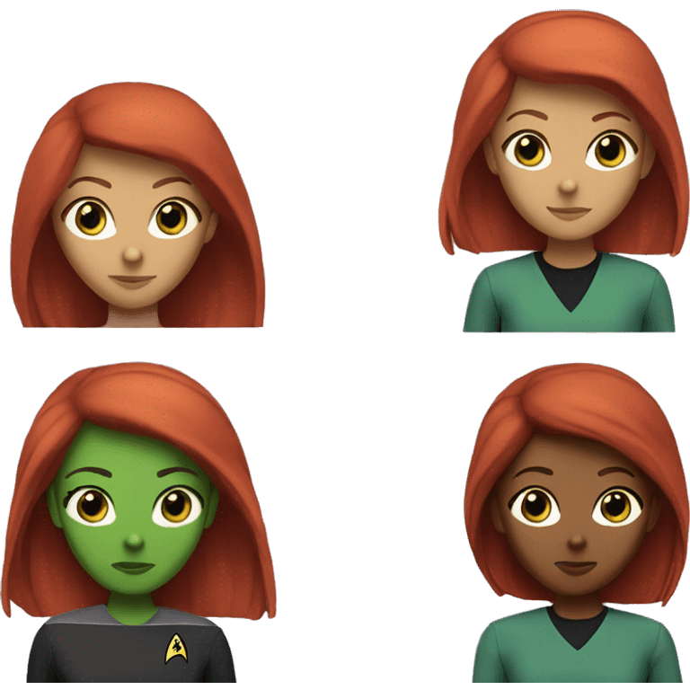 Star Trek woman red hair green eye purple shirt emoji