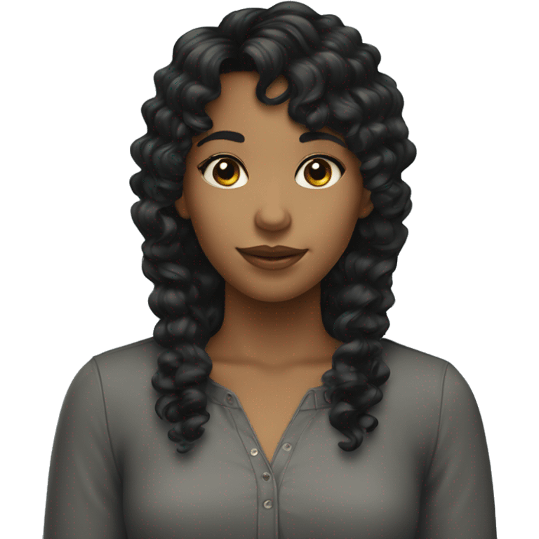 Girl with curly black hair bangs emoji