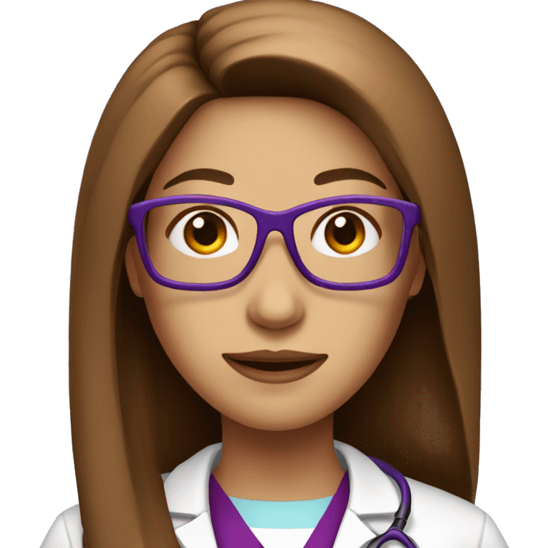 Female brown long straight hair Doctor with violet glasses  emoji