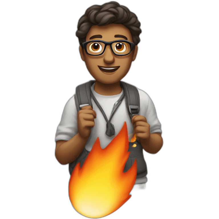 Nerd moving fire around emoji